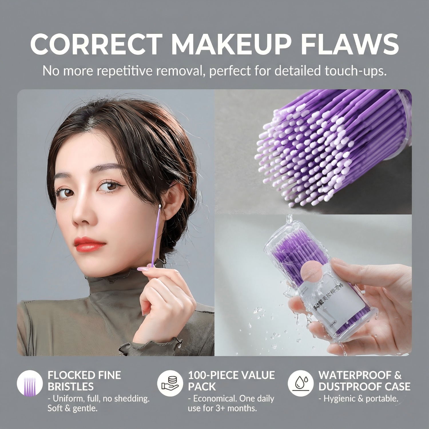 Beauty Makeup & D Anime Studio Vega Baja - 100Pcs Purple Micro Brushes Pointed Cotton
